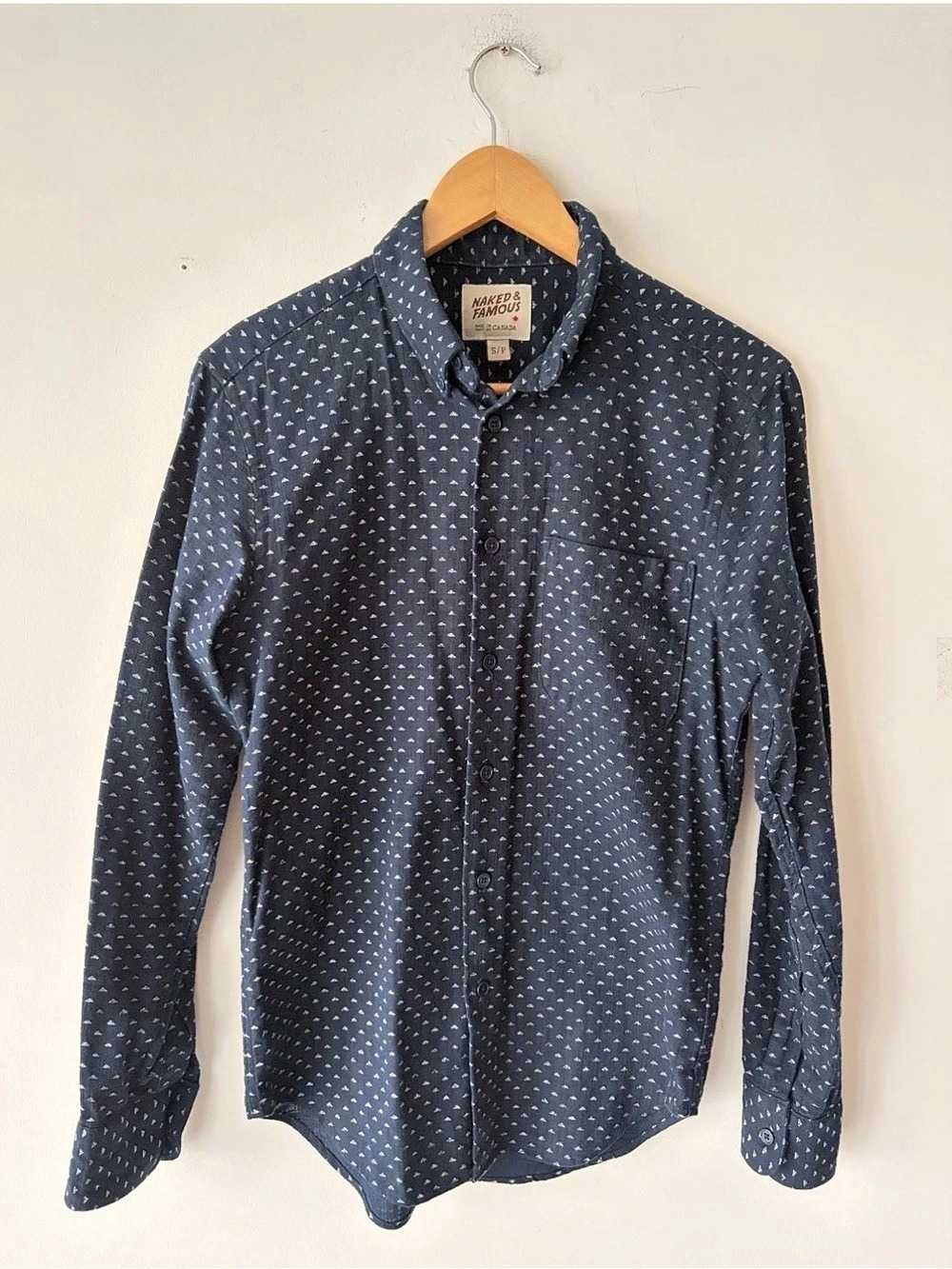 Naked & Famous Regular Shirt Kimono Print Mountains Blue & White Small